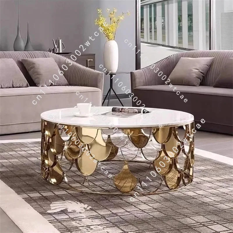 American Stainless Steel Coffee Tables Living Room Sofa Side Table Fish Scale Glossy Decoration Round Table for Home Furniture