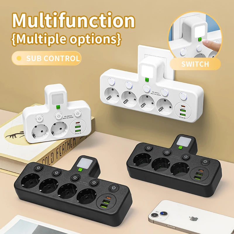 Multiprise EU 4 prises avec USB et USB-C – Câble en option
