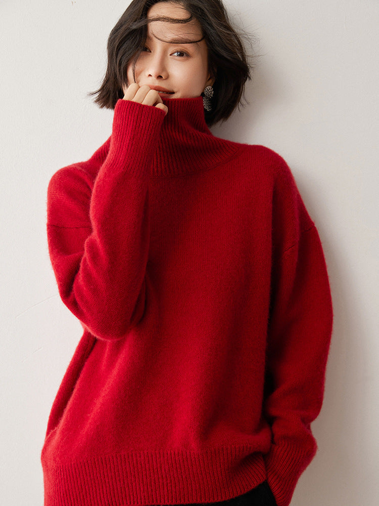 Pull Col Roulé Oversize en Maille — Femme