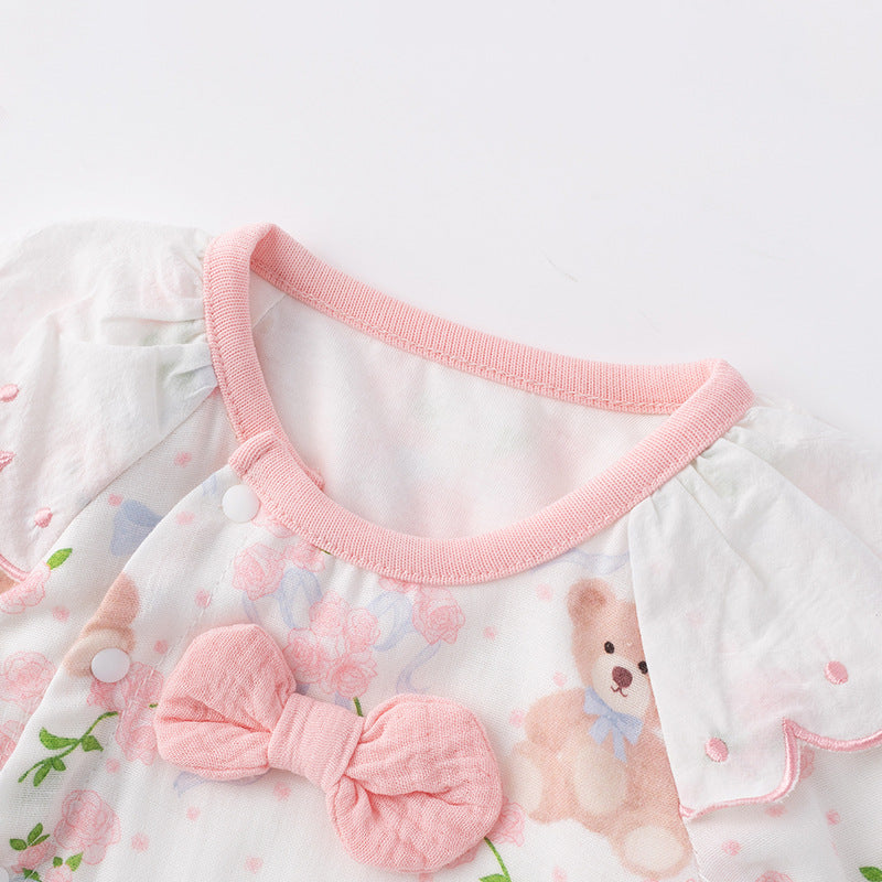 Cotton Bear Onesie for Newborn Baby Girls, Spring Autumn Casual Outfit, Unique Design, Long Sleeve, Full Zip Closure, Soft Comfortable Material
