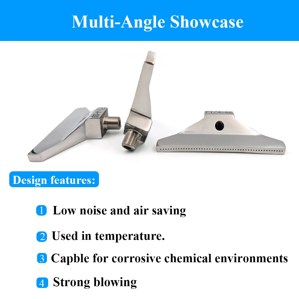 110mm 1/4" Stainless Steel Air Knife Nozzle, Flat Fan Compressed Air Blowing Nozzle for Industrial Drying, Cleaning, Cooling