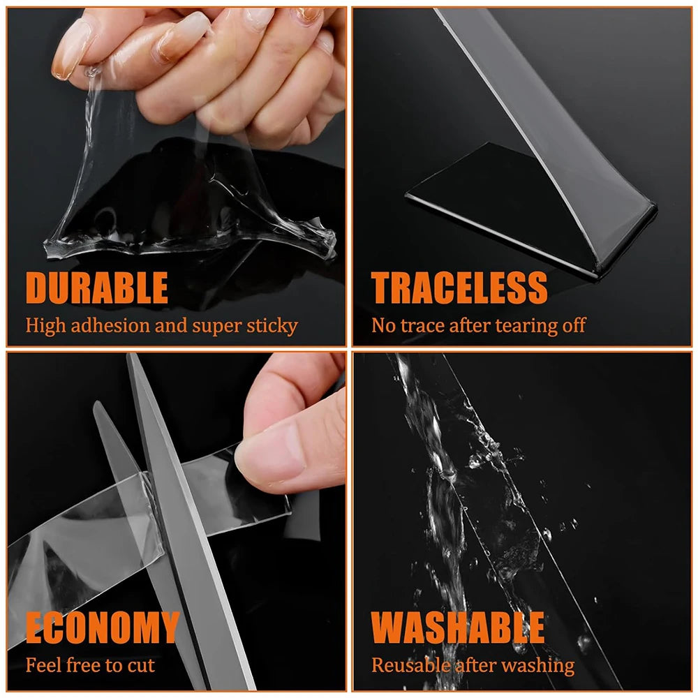 20-50mm Width Ultra Strong Adhesive Nano Tape High Viscosity Double Sided Tape Traceless Transparent Reusable Mounting Tape