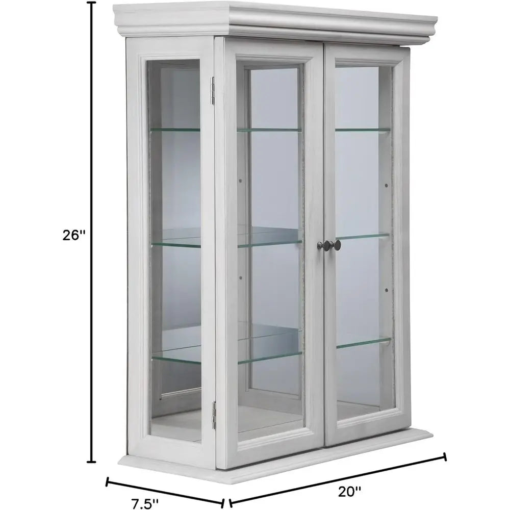 20 Wide 7 Deep 26 High Lily White Wall Curio Cabinet for Display and Storage