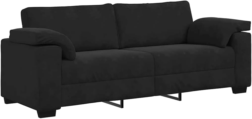 Canapé 3 Places vidaXL — Velours Noir, Assise 178 cm, Structure Bois & Métal