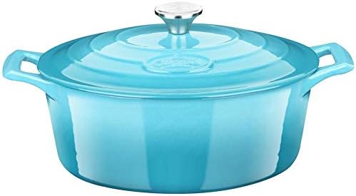 Cocotte Ovale en Fonte Émaillée La Cuisine – 5 L, Canneberge, Bouton Doré, Induction
