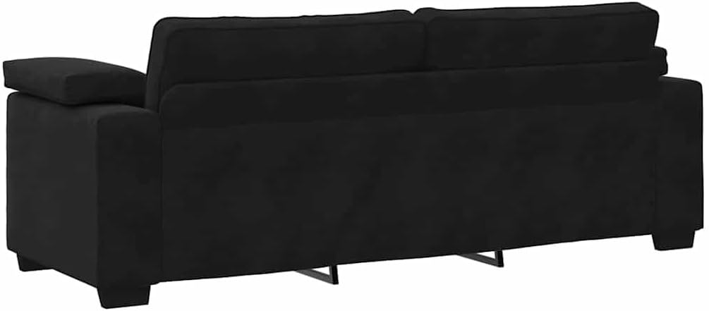 Canapé 3 Places vidaXL — Velours Noir, Assise 178 cm, Structure Bois & Métal