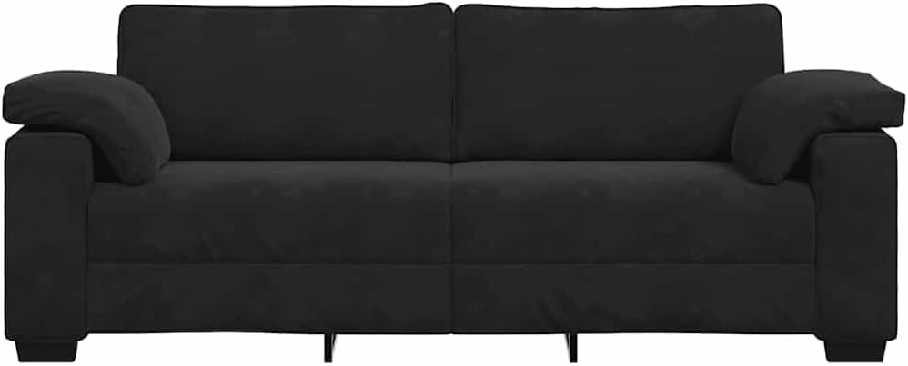 Canapé 3 Places vidaXL — Velours Noir, Assise 178 cm, Structure Bois & Métal