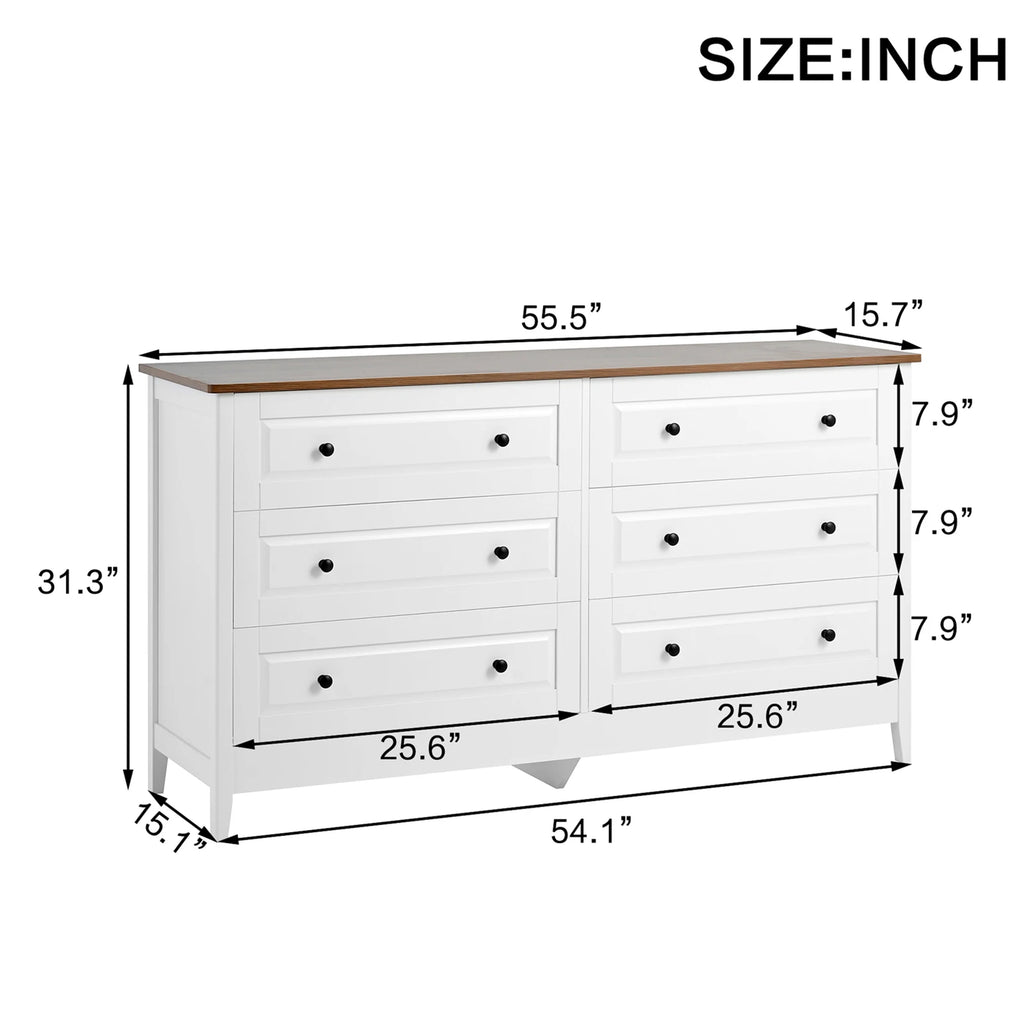 Modern Painted Solid Wood 6 Drawer Chest of Drawers for Bedroom Living Room Entryway Ample Storage Easy Assembly Stylish White