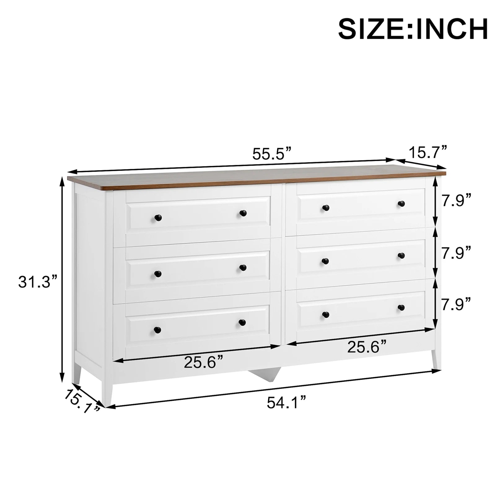 Modern Painted Solid Wood 6 Drawer Chest of Drawers for Bedroom Living Room Entryway Ample Storage Easy Assembly Stylish White