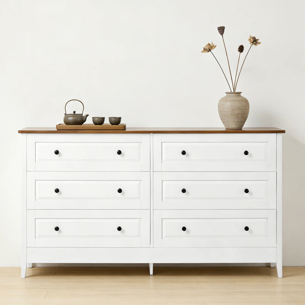 Modern Painted Solid Wood 6 Drawer Chest of Drawers for Bedroom Living Room Entryway Ample Storage Easy Assembly Stylish White