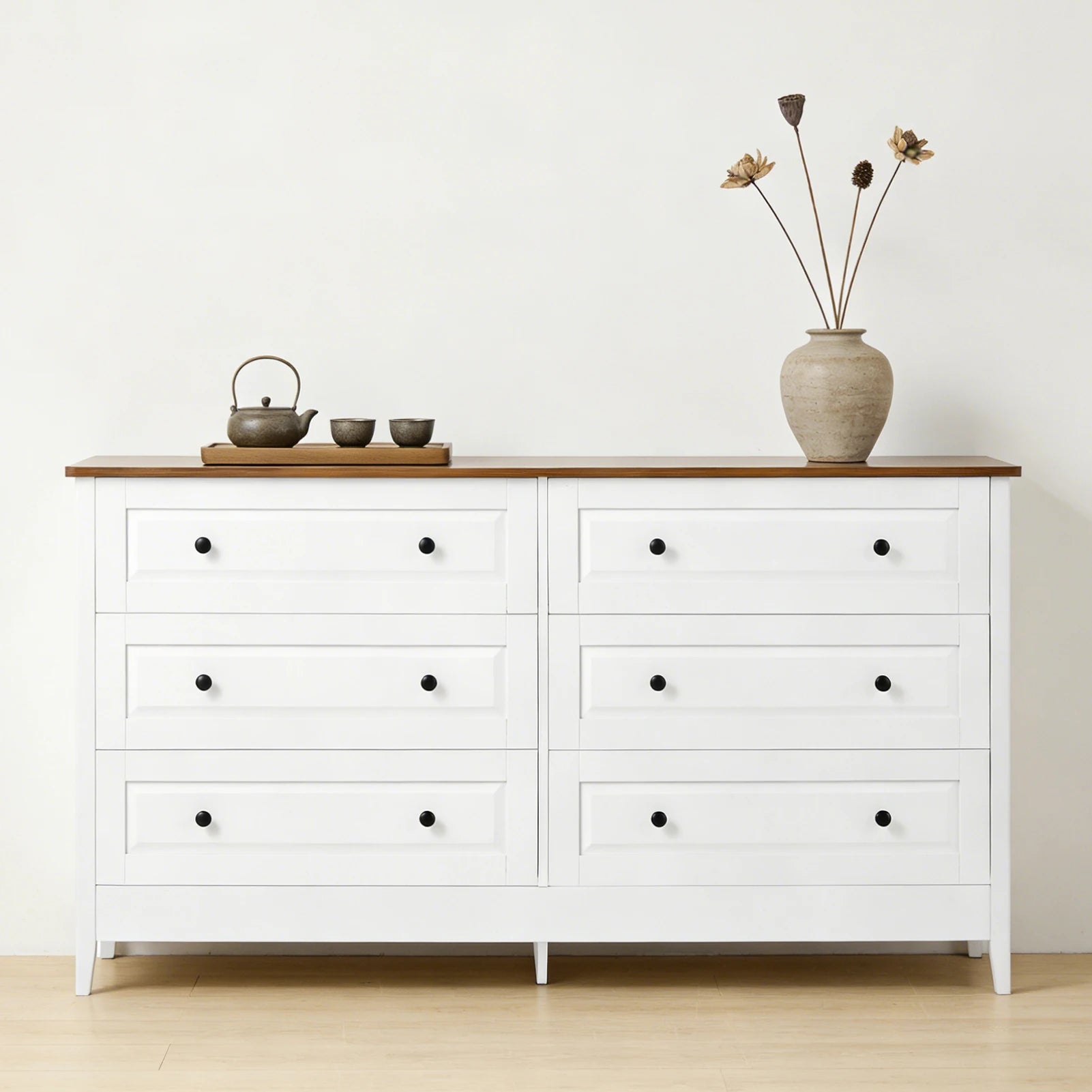 Modern Painted Solid Wood 6 Drawer Chest of Drawers for Bedroom Living Room Entryway Ample Storage Easy Assembly Stylish White