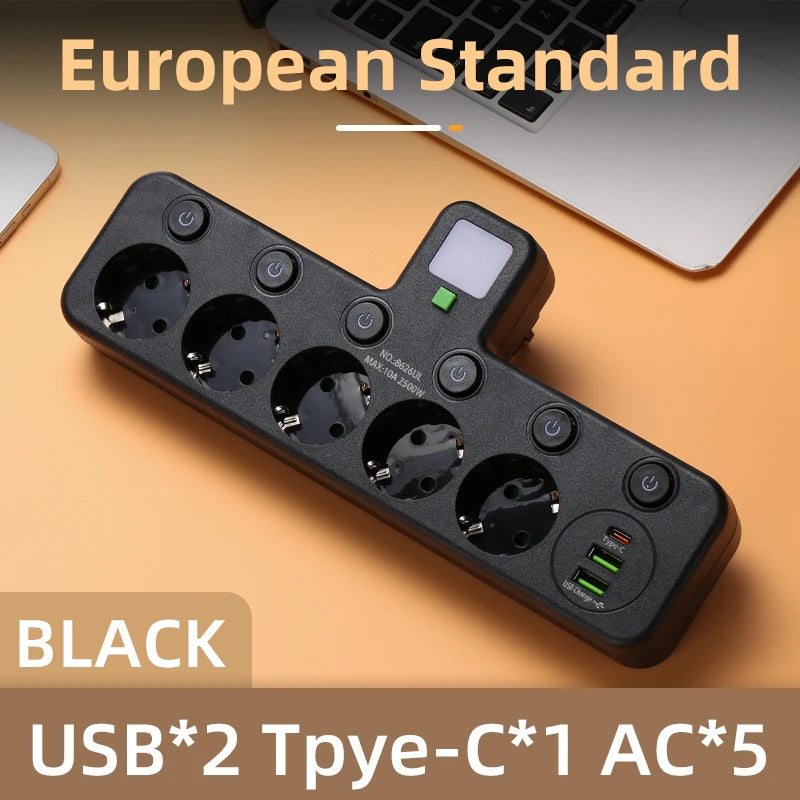 Multiprise EU 4 prises avec USB et USB-C – Câble en option