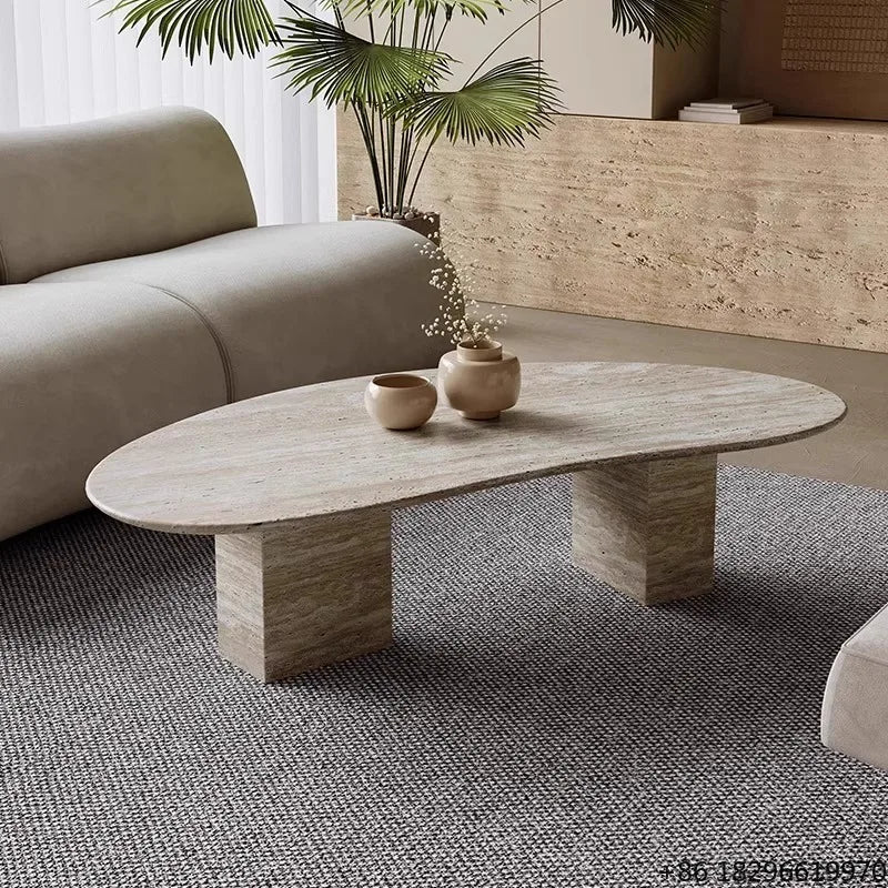 Modern Travertine Marble Coffee Table Natural Stone for Living Room Home Furniture Decor