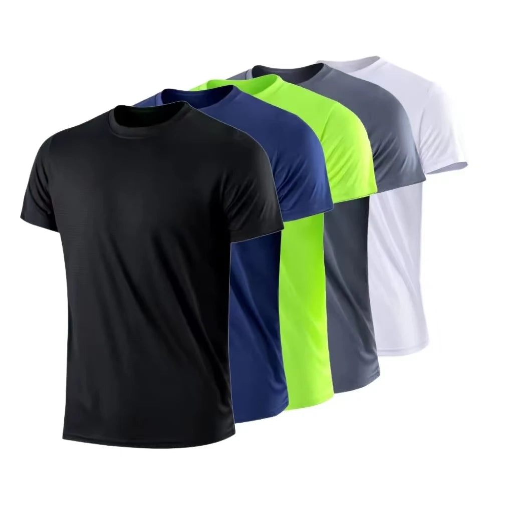 Men's Summer Black And White Solid Color Quick Drying Sports Short Sleeved Loose And Breathable Sports Running Trend