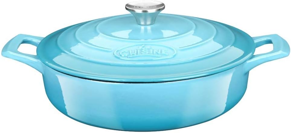 Cocotte Ovale en Fonte Émaillée La Cuisine – 5 L, Canneberge, Bouton Doré, Induction