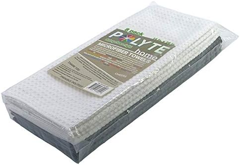 Torchons de Cuisine POLYTE – Lot de 8 Microfibres Gauffrées Ultra-Absorbantes, 40 x 71 cm, Gris & Blanc