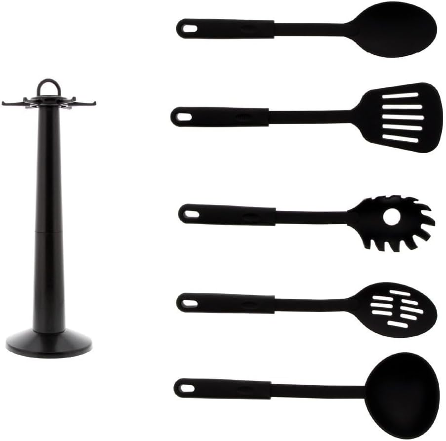 Set de 6 Ustensiles de Cuisine Pradel Excellence – Nylon Noir, Support Rotatif, Lave-Vaisselle