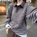 Pull Rayé Col Polo en Maille — Femme