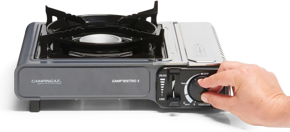 Campingaz Camp'Bistro DLX Stopgaz Gaskooktoestel 1 vuur, 2200 W, gasbrander voor buiten, met gasuitschakelfunctie en oververhittingsbeveiliging, transportkoffer