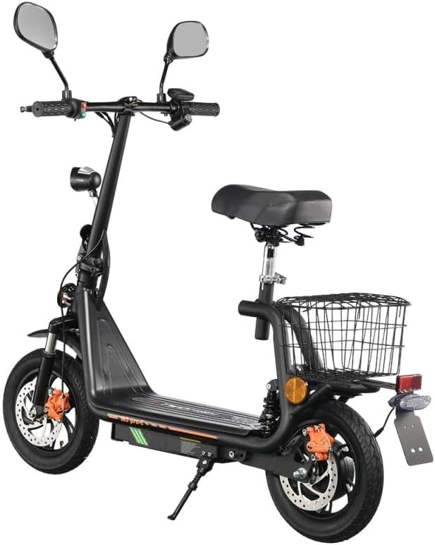 Opvouwbare elektrische step voor reizen thuis naar het werk, 3 snelheidsmodi, spiegel, display, 12 inch banden, 48 V 13 Ah accu, mand achter