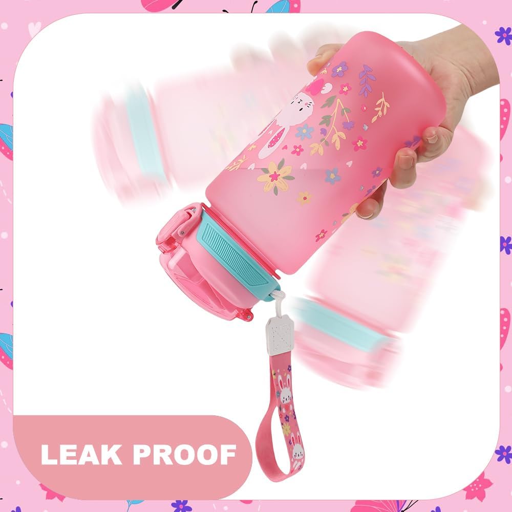 Children's Water Bottle, 600 ml, Sturdy and Shatterproof, Leak-Proof with Straw, BPA-Free, Beautiful Water Bottle for Girls and Boys Suitable for School Travel, Portable