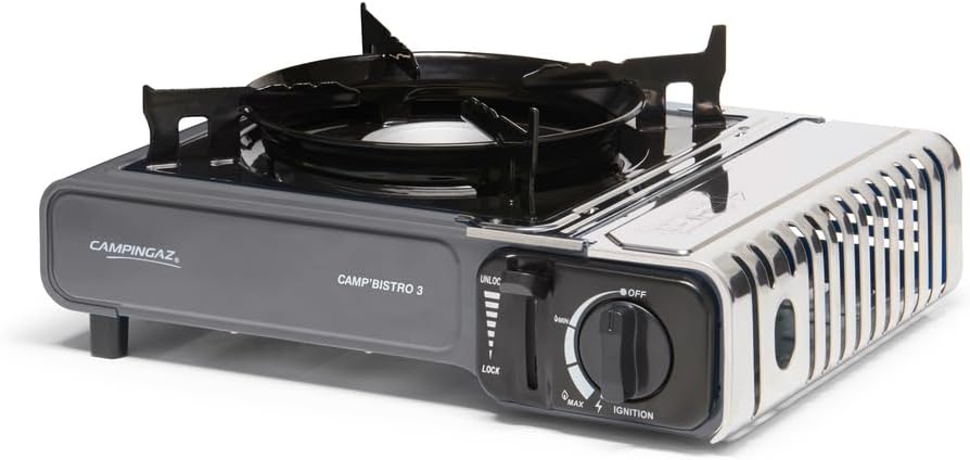 Campingaz Camp'Bistro DLX Stopgaz Gaskooktoestel 1 vuur, 2200 W, gasbrander voor buiten, met gasuitschakelfunctie en oververhittingsbeveiliging, transportkoffer