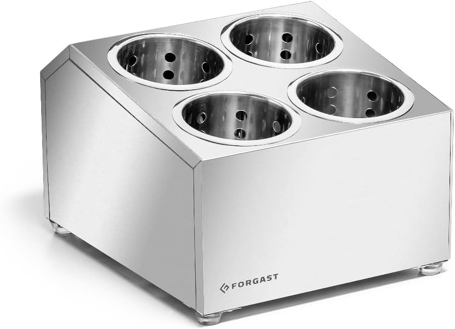 Porte-Couverts Inox Forgast – 4 Compartiments, 4 Godets Inclus, Professionnel, 26,5 x 20 cm