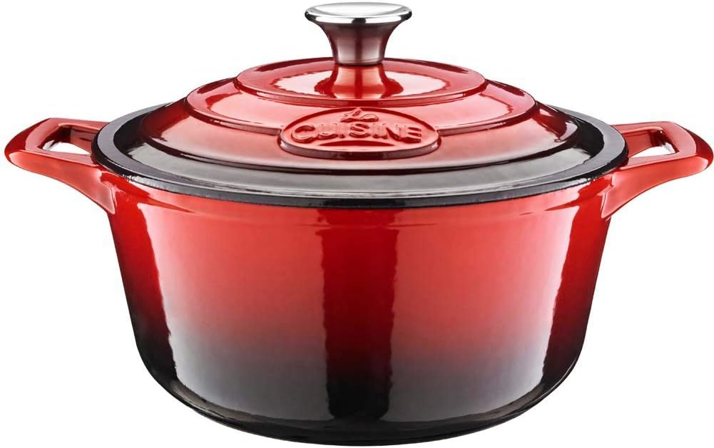 Cocotte Ovale en Fonte Émaillée La Cuisine – 5 L, Canneberge, Bouton Doré, Induction