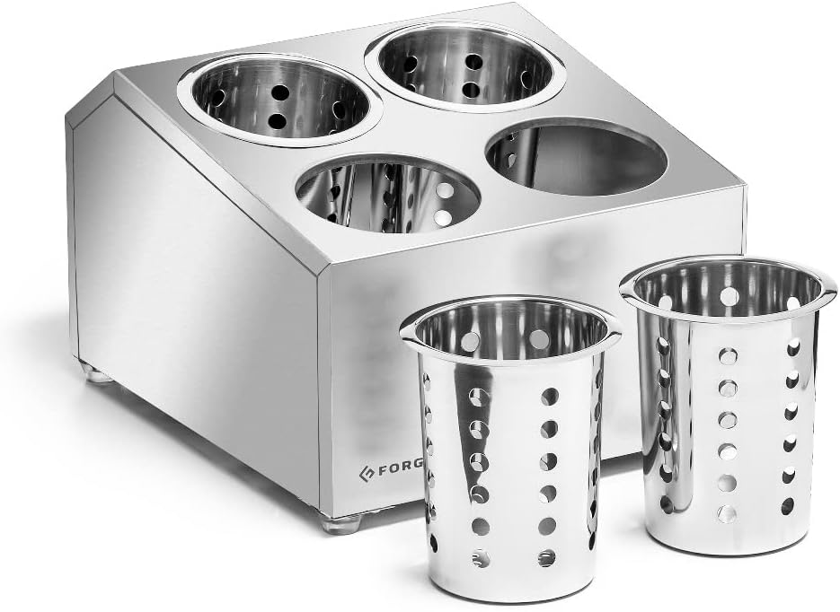 Porte-Couverts Inox Forgast – 4 Compartiments, 4 Godets Inclus, Professionnel, 26,5 x 20 cm