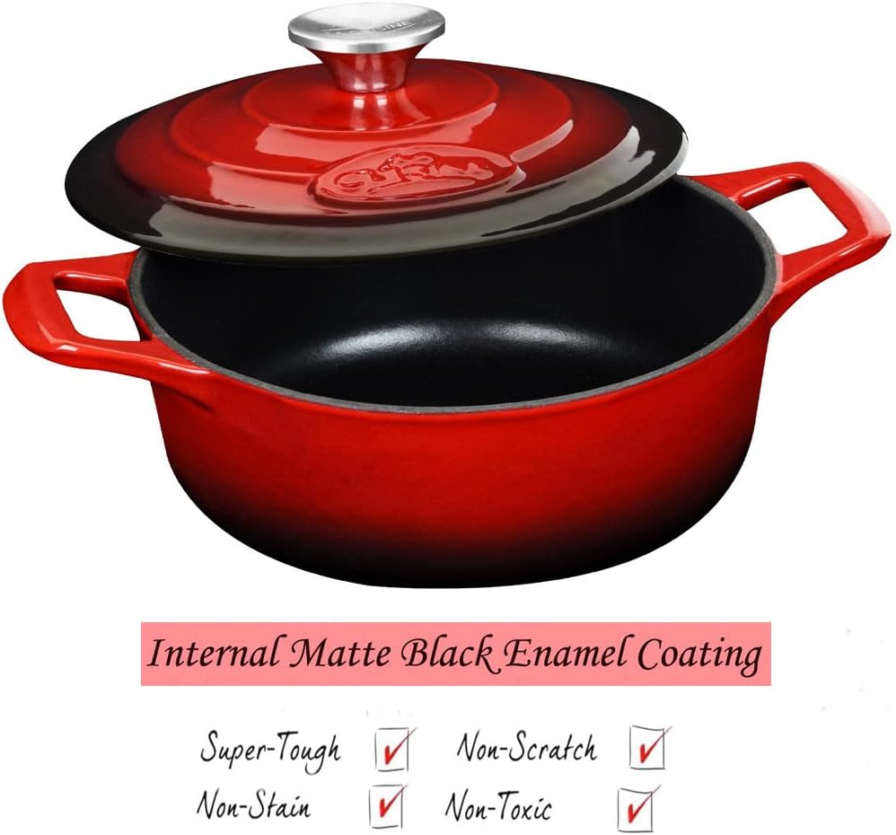 Cocotte Ovale en Fonte Émaillée La Cuisine – 5 L, Canneberge, Bouton Doré, Induction