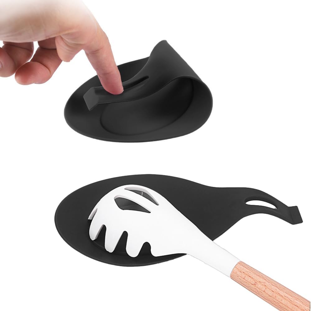 Repose-Cuillère en Silicone Multifonction – Suspendu, Lave-Vaisselle, Noir