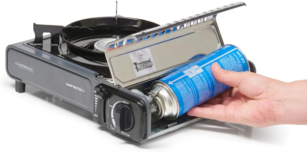Campingaz Camp'Bistro DLX Stopgaz Gaskooktoestel 1 vuur, 2200 W, gasbrander voor buiten, met gasuitschakelfunctie en oververhittingsbeveiliging, transportkoffer