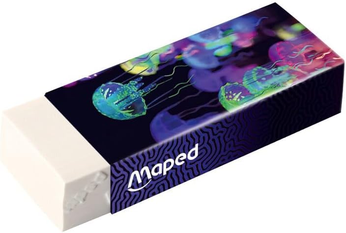 Maped - Set van 2 witte DeepSea Paradise gommen - Dust-Free schoolgum - PVC- en ftalaatvrij - versierde schede - Gemaakt in Frankrijk