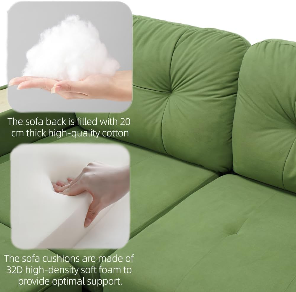 Canapé d'Angle Modulable Cayipng — Velours Vert, Port USB, Rangement