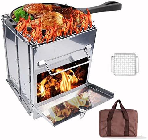 Poêle à bois de camping portable pliable pour cuisine en plein air avec grill et sac fourre-tout