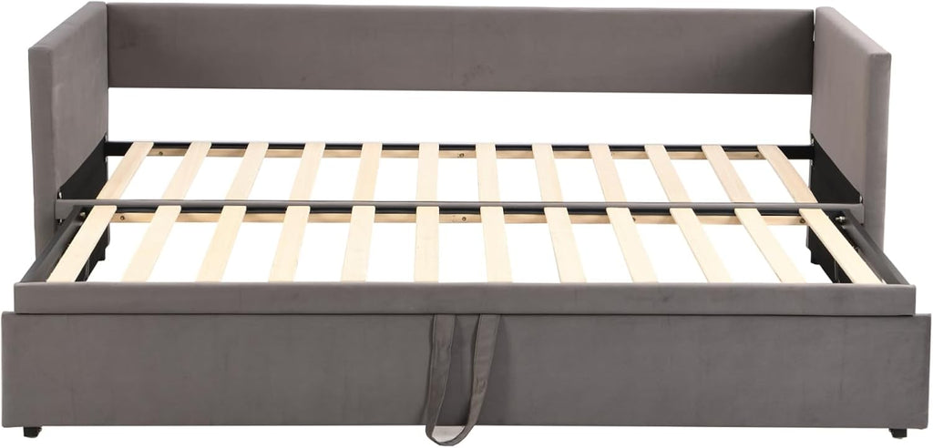 Canapé-Lit Convertible LKPOMI 2 Places — Velours Beige, Lit 180x200 cm