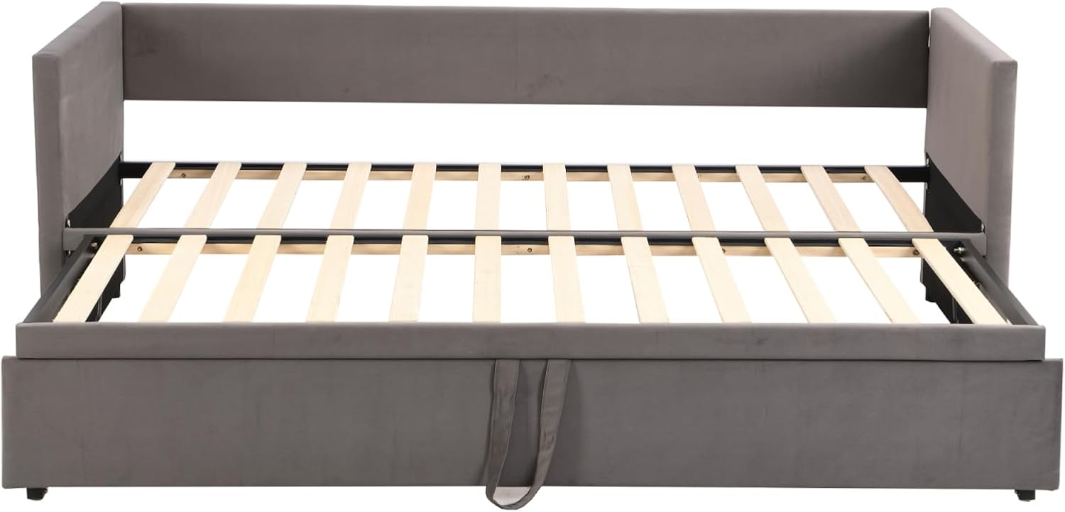 Canapé-Lit Convertible LKPOMI 2 Places — Velours Beige, Lit 180x200 cm