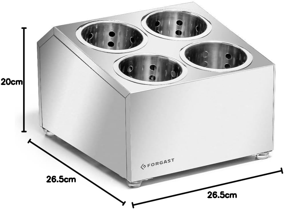Porte-Couverts Inox Forgast – 4 Compartiments, 4 Godets Inclus, Professionnel, 26,5 x 20 cm