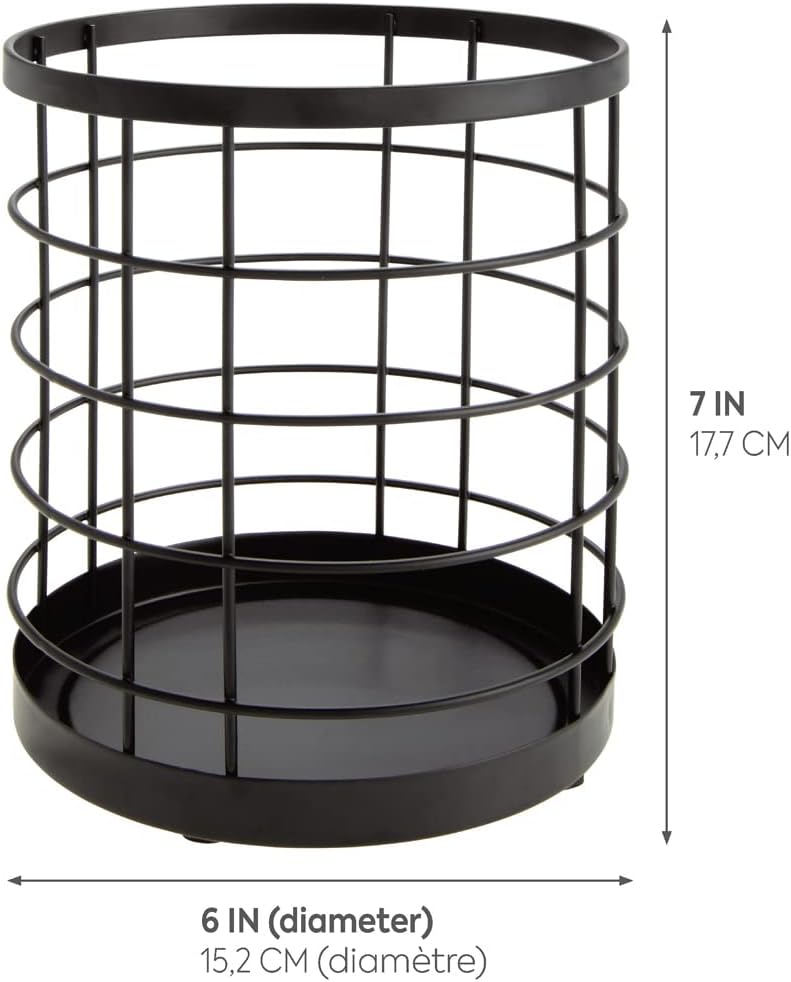 Porte-Ustensiles de Cuisine iDesign Austin – Métal Noir Mat, Design Grille Ouverte, 15 x 18 cm