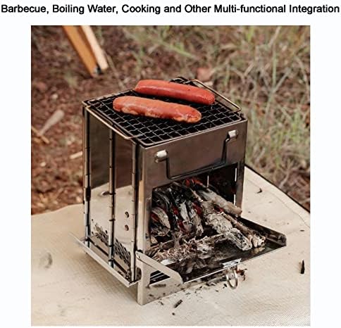 Poêle à bois de camping portable pliable pour cuisine en plein air avec grill et sac fourre-tout