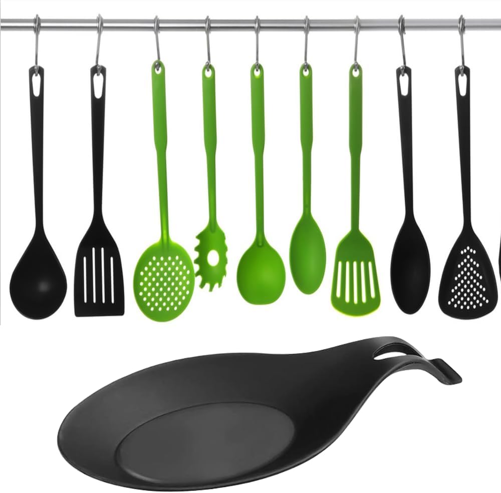 Repose-Cuillère en Silicone Multifonction – Suspendu, Lave-Vaisselle, Noir