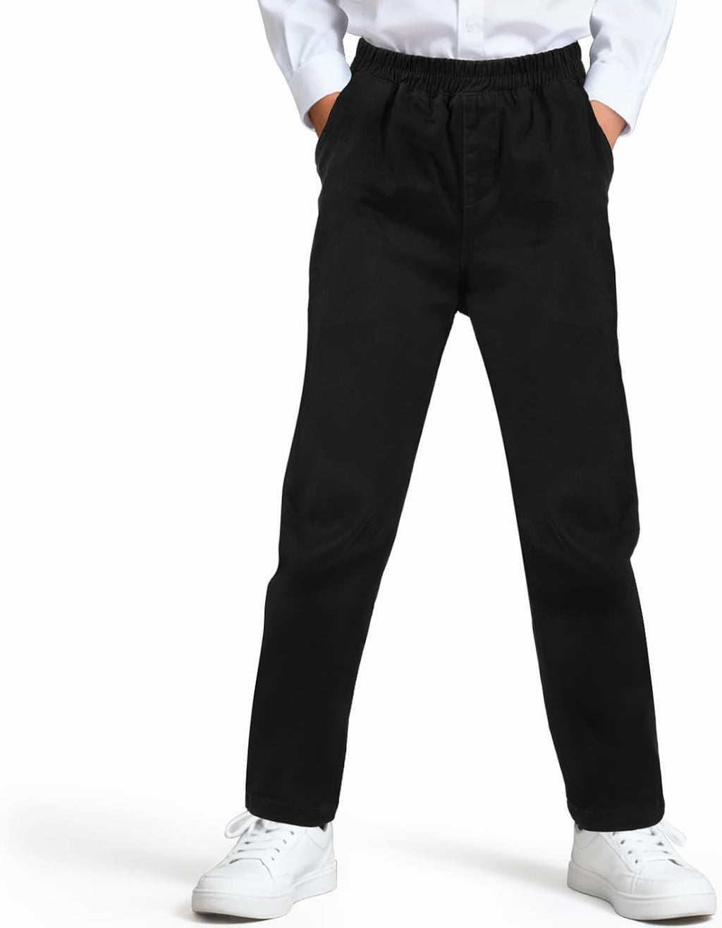 Boys School Trousers, Elastic Waist Jogging Trousers, Tracksuit Bottoms Suitable for Children from 6 to 11 Years, Black