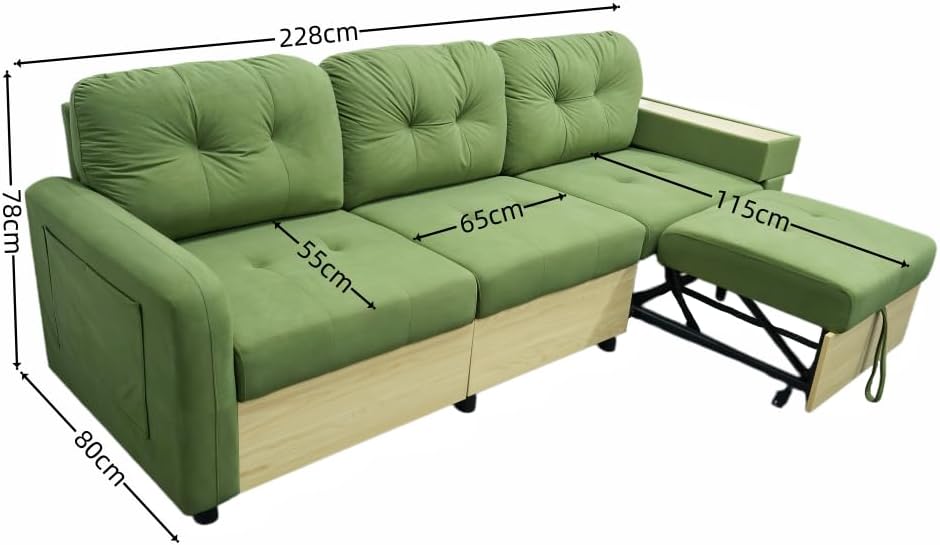 Canapé d'Angle Modulable Cayipng — Velours Vert, Port USB, Rangement