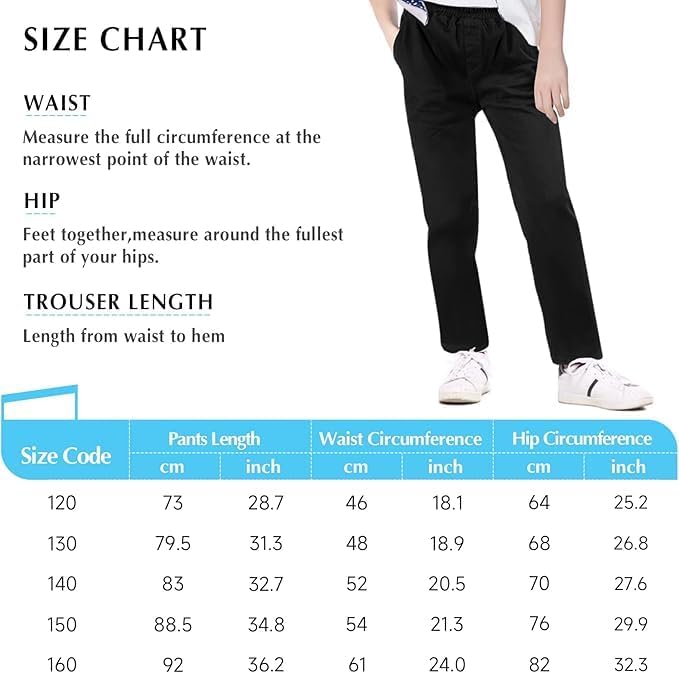 Boys School Trousers, Elastic Waist Jogging Trousers, Tracksuit Bottoms Suitable for Children from 6 to 11 Years, Black