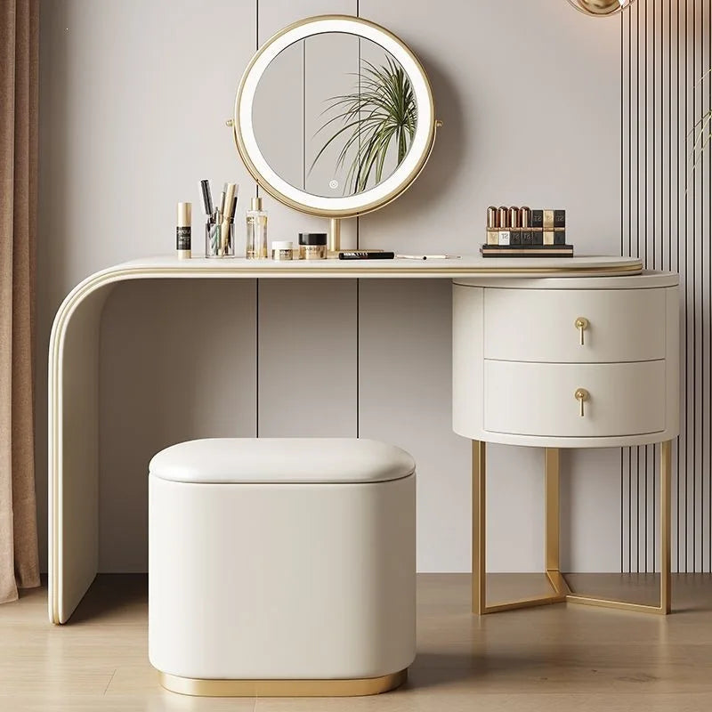 Coiffeuse Luxe Moderne avec Miroir LED – Chambre Élégante