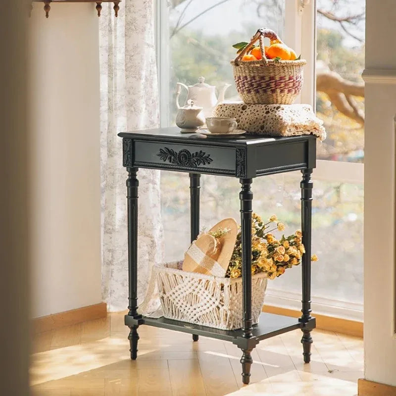 Console d'appoint style vintage français – Décor floral en relief