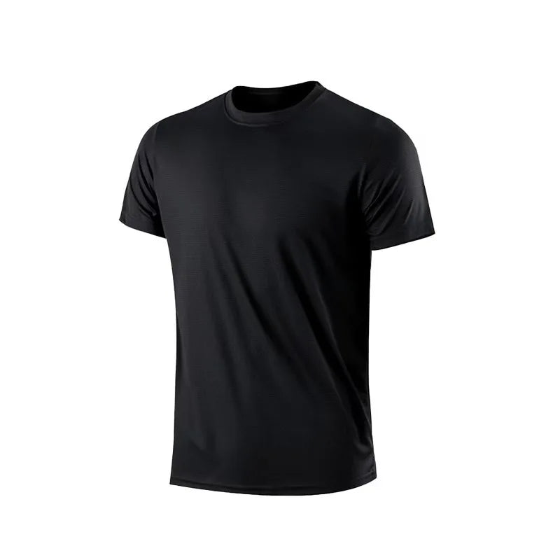 Men's Summer Black And White Solid Color Quick Drying Sports Short Sleeved Loose And Breathable Sports Running Trend