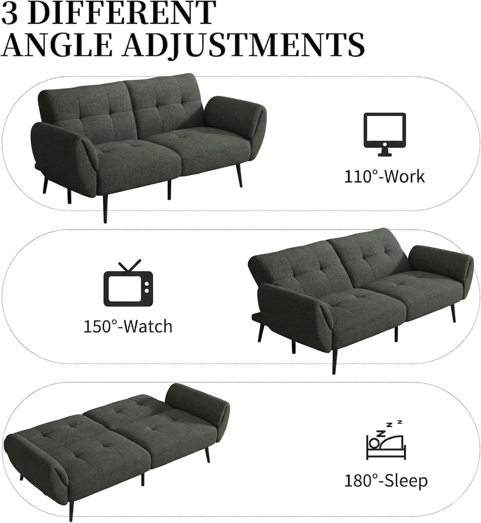 Canapé-lit convertible JIEXI – 3 places – Tissu gris – Dossier 3 positions – 170 cm
