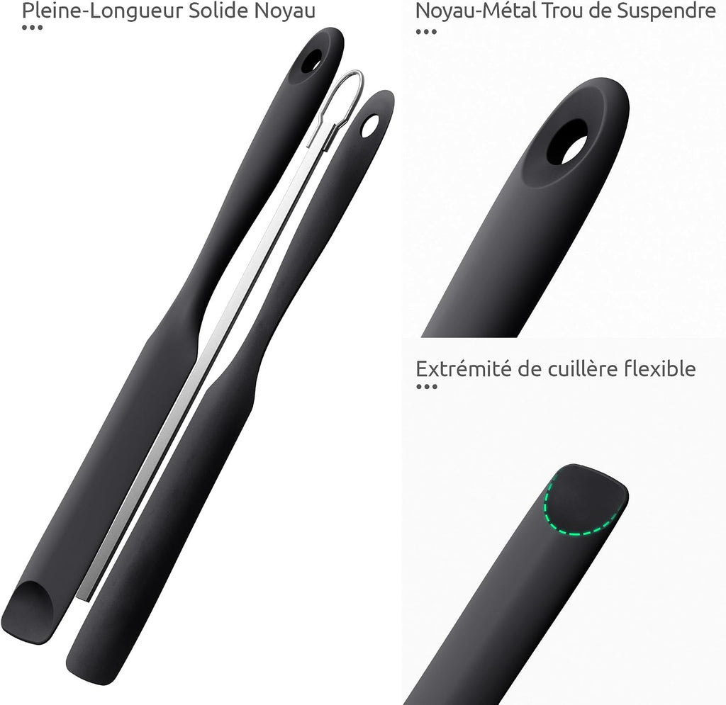 Spatule Silicone U-Taste – Embout Cuillère, Cœur Acier Inox, Résistante 315°C, 24,5 cm, Noir