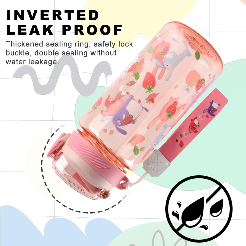 Children's Water Bottle, 600 ml, Sturdy and Shatterproof, Leak-Proof with Straw, BPA-Free, Beautiful Water Bottle for Girls and Boys Suitable for School Travel, Portable